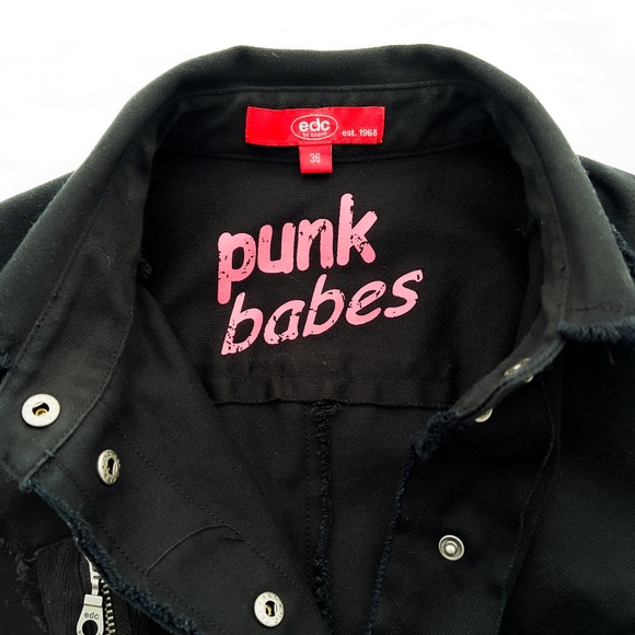 EDC by Esprit Thrashed Black Punk Goth Mini Dress Sz Small Zipper Frayed Rocker - Picture 9 of 15